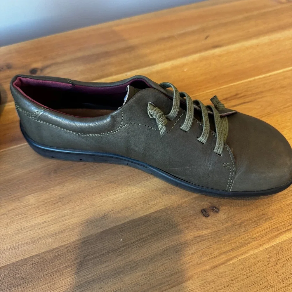 Grunland Verna Women 8.5‎ EU 39 Olive Green Leather Flat Walking Shoes Comfort